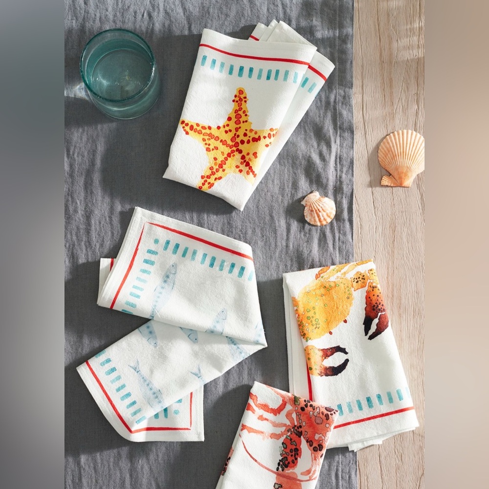 Anthropologie Sea Life Cotton Napkins, Set of 4
